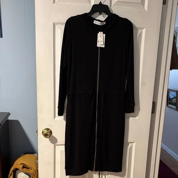 By Tess Maxi Hoodie Black Long Sleeve Zip Front Dress XS - Picture 5 of 16